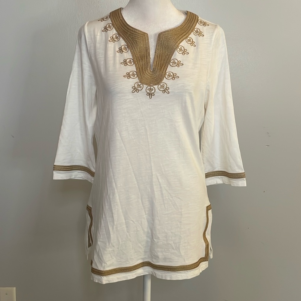 [Coldwater Creek] White/Gold Embroidered Blouse - Size XS (4-6)